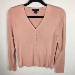 Ann Taylor Silk Muted Pink Button Front Cardigan